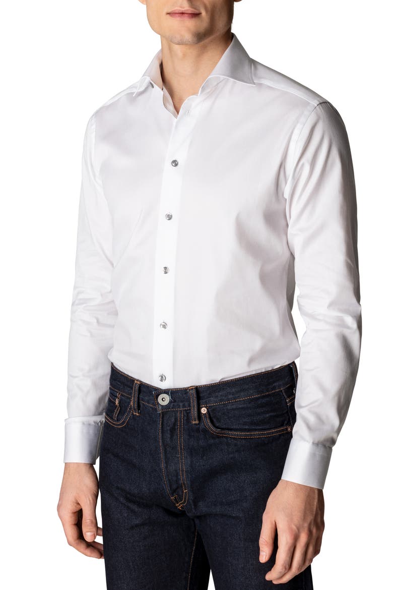 Slim Fit Cotton Twill Dress Shirt, Main, color, WHITE