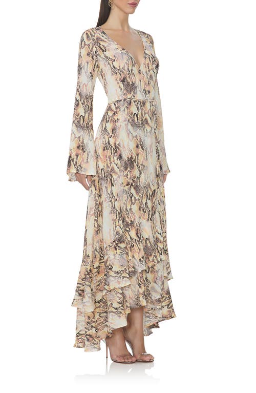 Afrm Mimi Snakeskin Print Long Sleeve Ruffle Maxi Dress