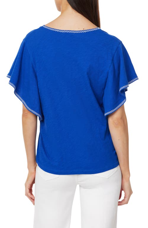Curve Appeal Embroidered Flutter Sleeve Cotton T-shirt In Surf The Web