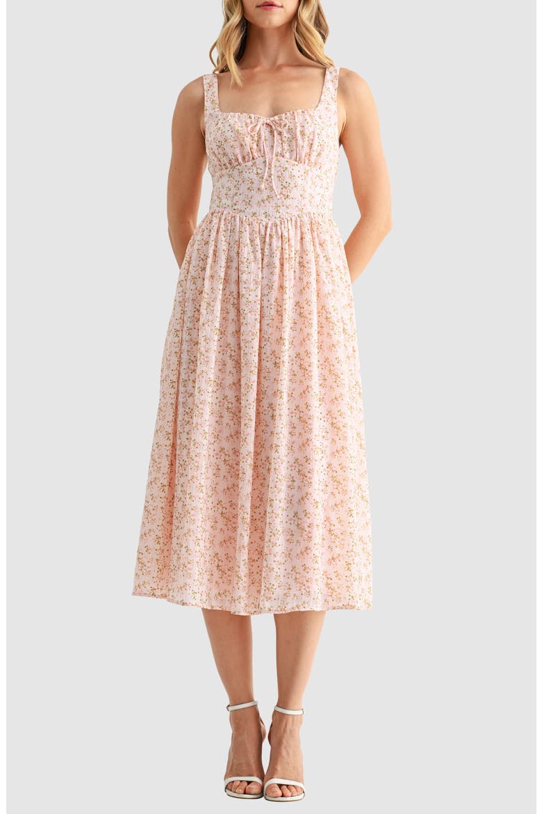 Corset Midi Sundress, Main, color, BLUSH DITSY