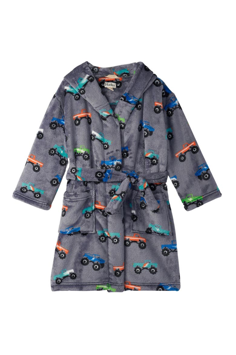 Kids' Monster Trucks Hooded Fleece Robe, Main, color, GREY