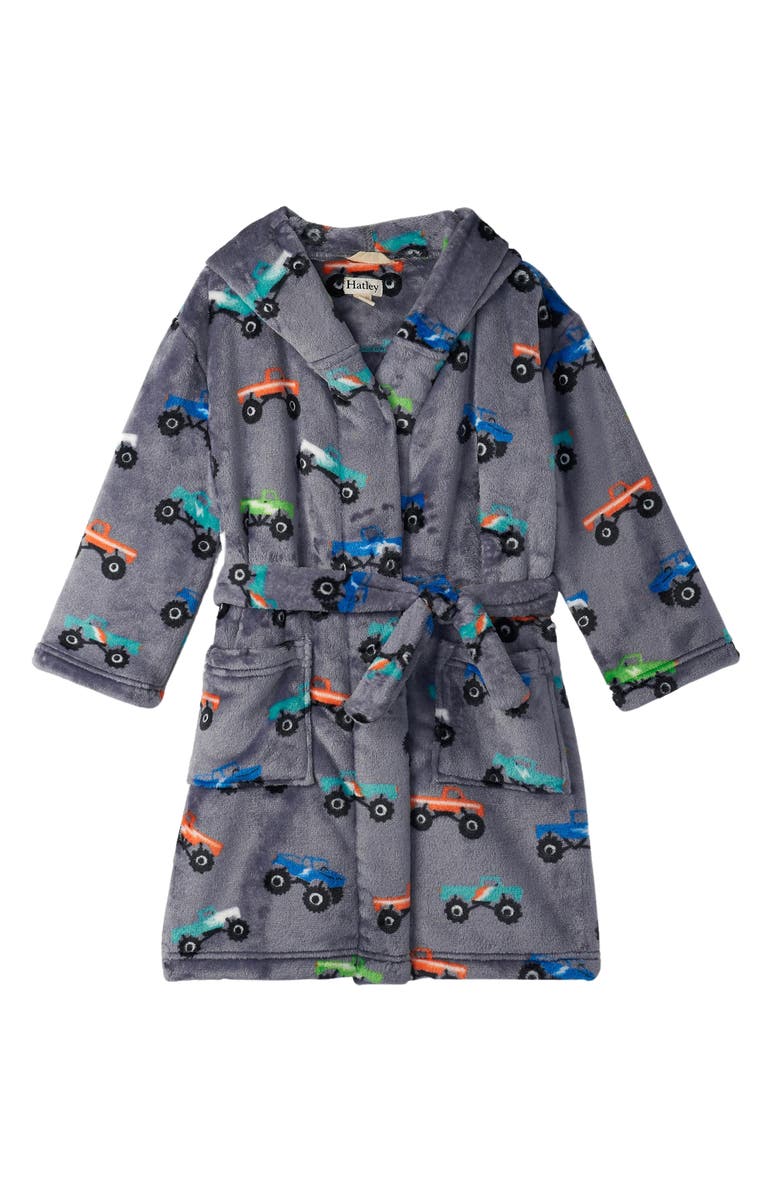 Hatley Kids' Monster Trucks Hooded Fleece Robe, Main, color,