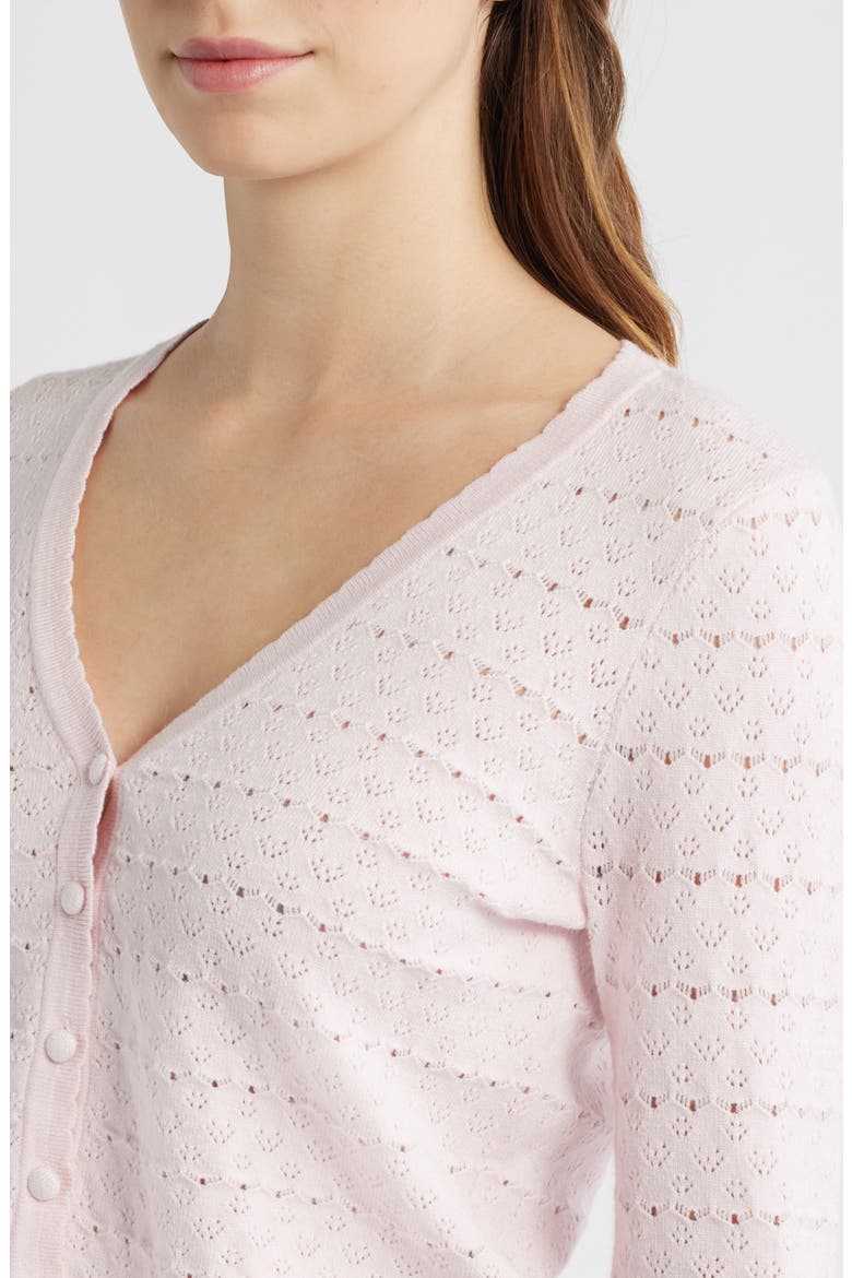 Pointelle V-Neck Crop Cardigan, Alternate, color, LIGHT PINK