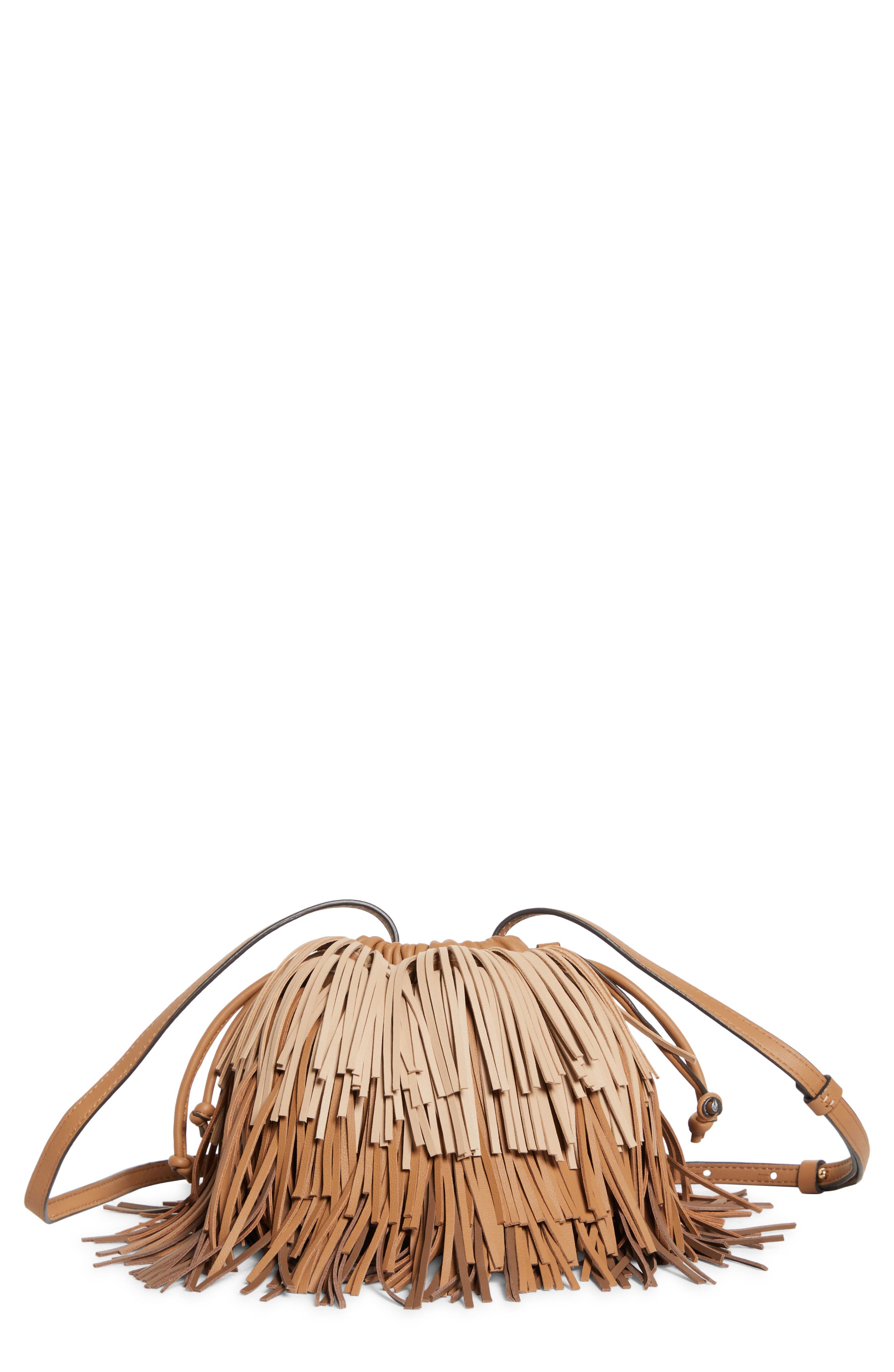 Zimmermann Fringe Leather Crossbody Bag, Main, color, Camel