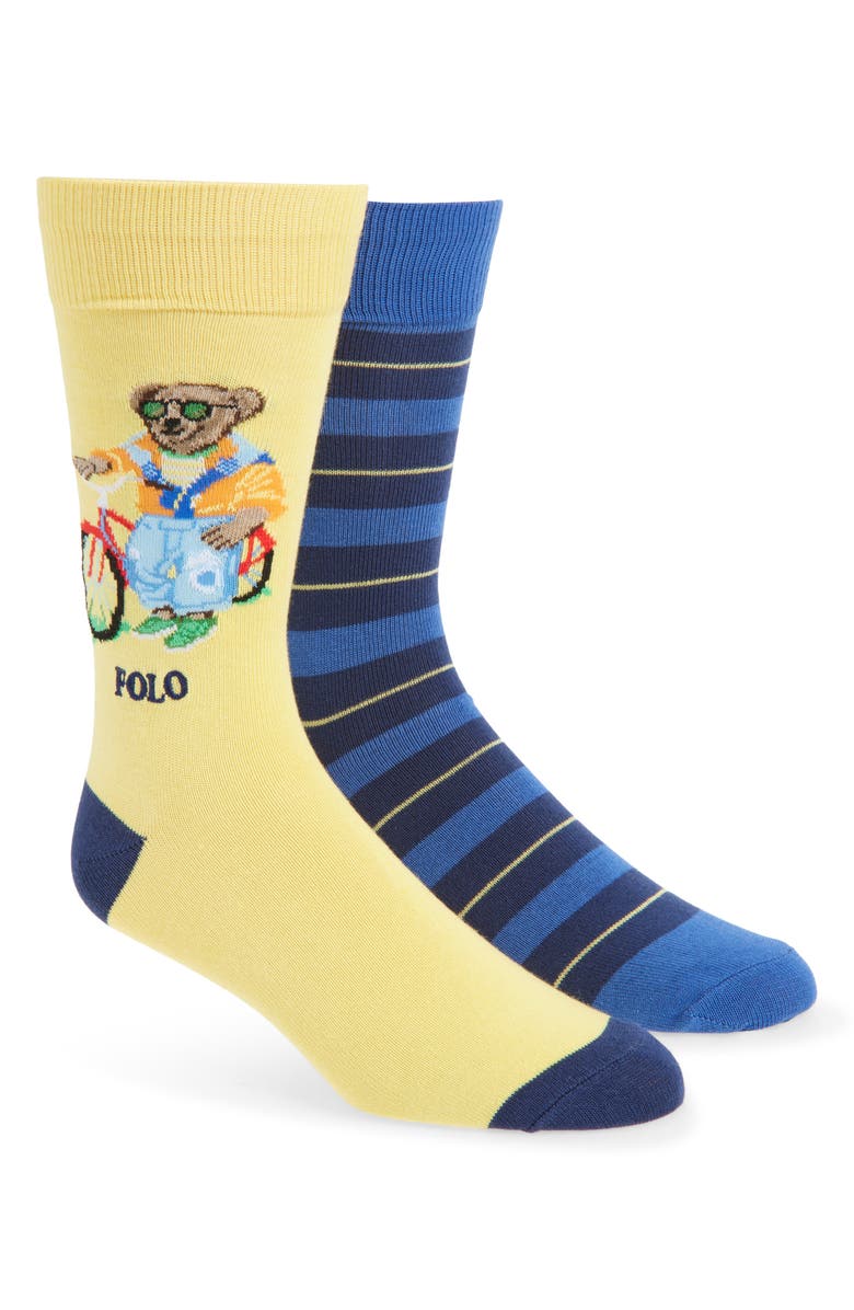 Polo Ralph Lauren Assorted 2-Pack Polo Bear & Stripe Dress Socks, Main, color, Yellow/Blue