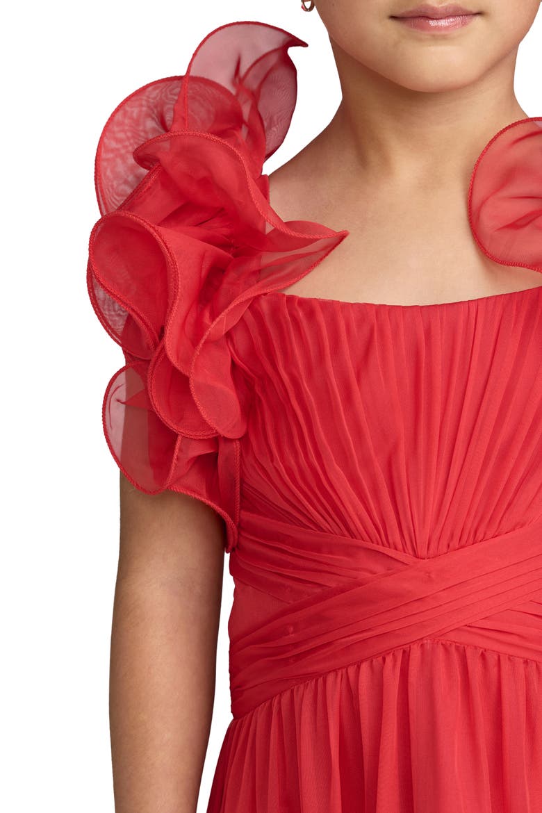 Girls Chiffon Ruffled Shoulder Dress, Alternate, color, Red