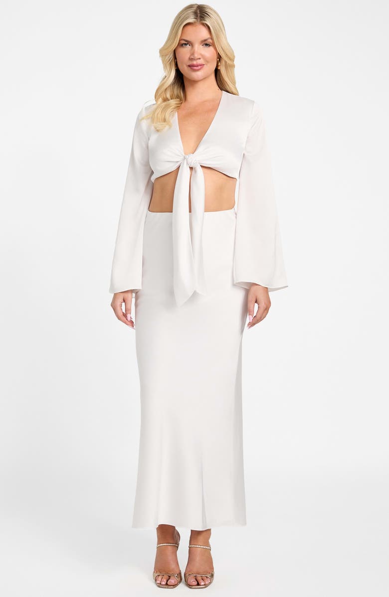 Marciano Monica Tie Front Satin Crop Top, Alternate, color, White Peaks