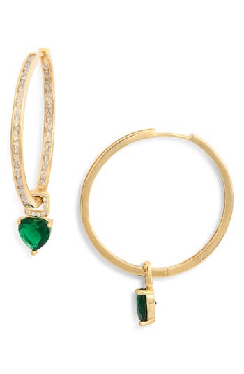Eye Candy Los Angeles Callie Cubic Zirconia Heart Drop Hoop Earrings In Gold