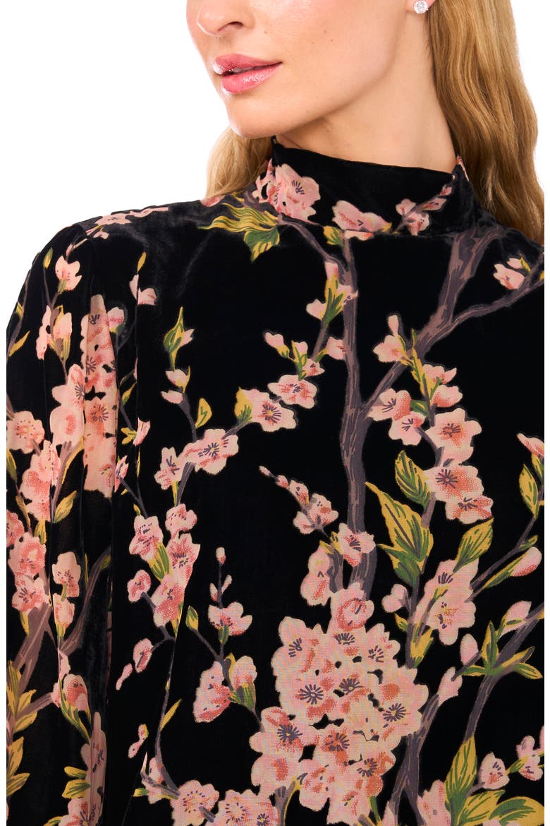 Nelle Floral Flare Sleeve Mock Neck Top, Alternate, color, RICH BLACK