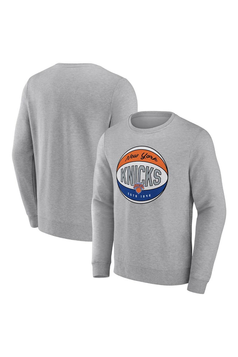 Men's Fanatics Branded Heathered Gray New York Knicks True Classics Vint Pullover Sweatshirt, Main, color, Heather Gray