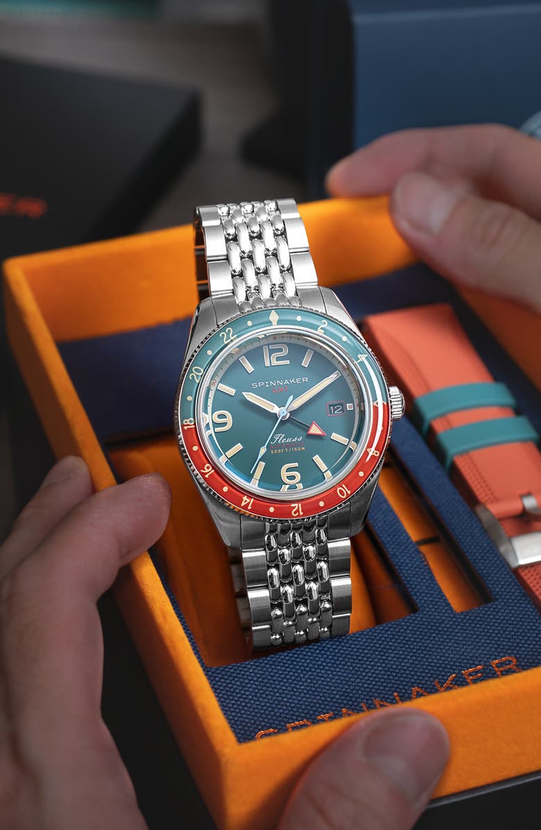 SPINNAKER Fleuss GMT Automatic Bracelet Watch, 43mm, Alternate, color, Green