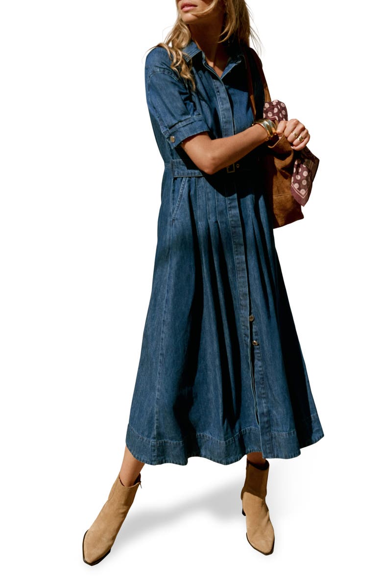 MINT VELVET Denim Midi Shirt Dress with a belt, Alternate, color, Navy