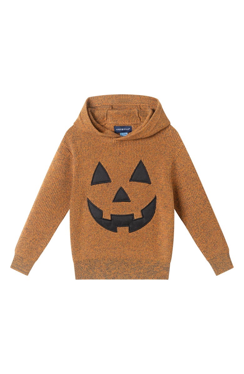 Andy & Evan Jack o' Lantern Appliqué Cotton Graphic Sweater Hoodie, Main, color, Orange