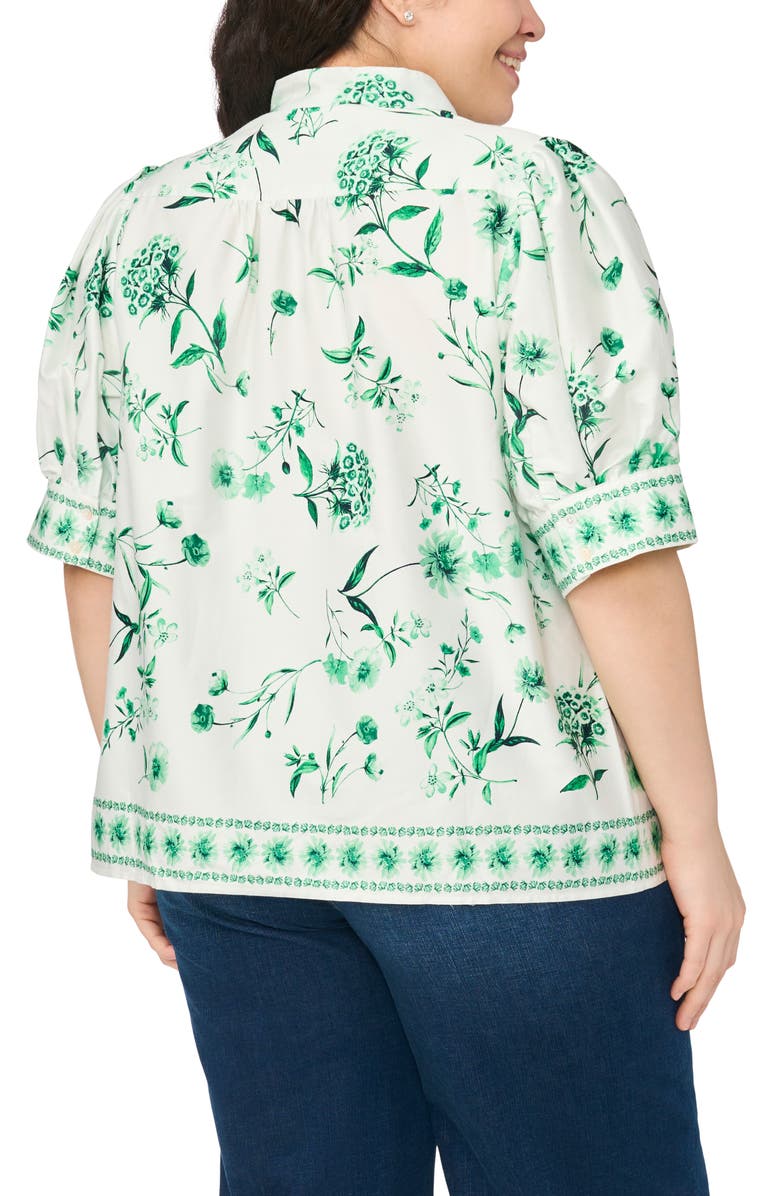 CeCe Floral Band Collar Placket Button-Up Shirt, Alternate, color, Vibrant Kelly