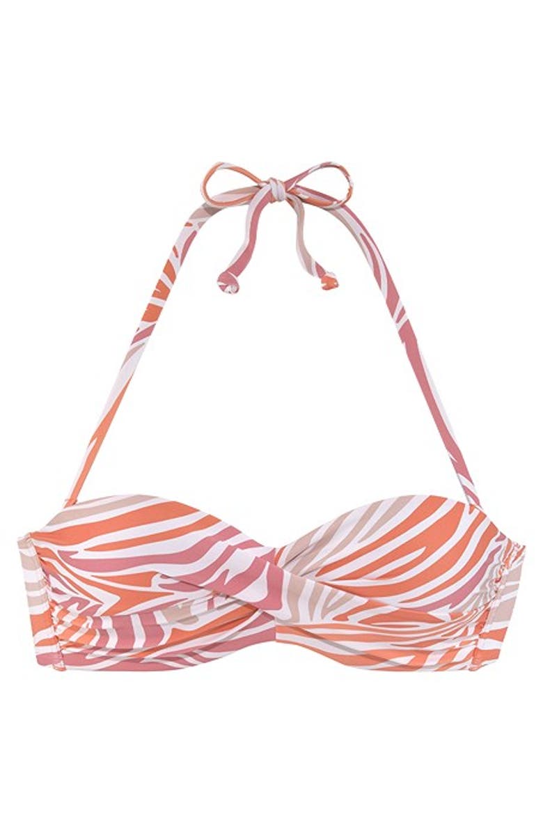 LASCANA Zebra Print Bandeau Bikini Top Size 34D, Alternate, color, Orange Multi