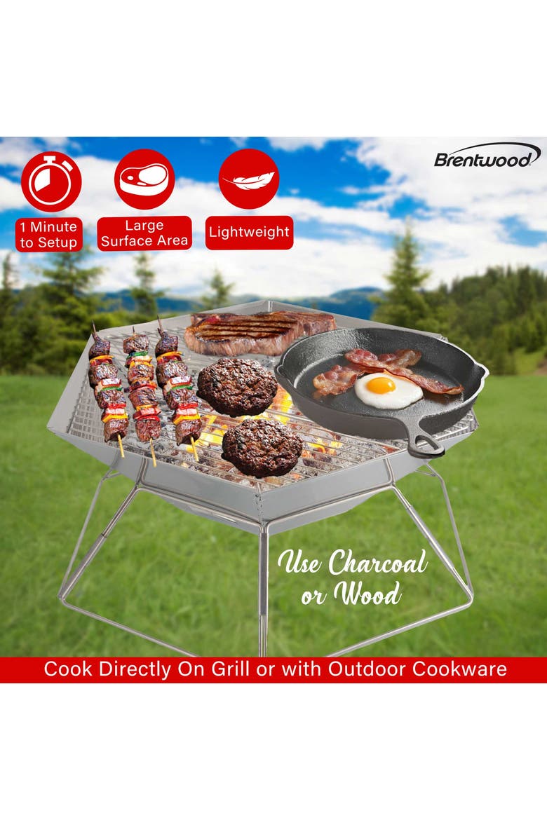 20" Portable Stainless Steel Folding Charcoal BBQ Grill, Alternate, color, Silver