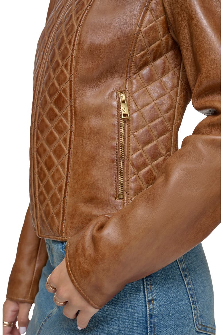 Quilted Panel Leather Jacket, Alternate, color, COGNAC