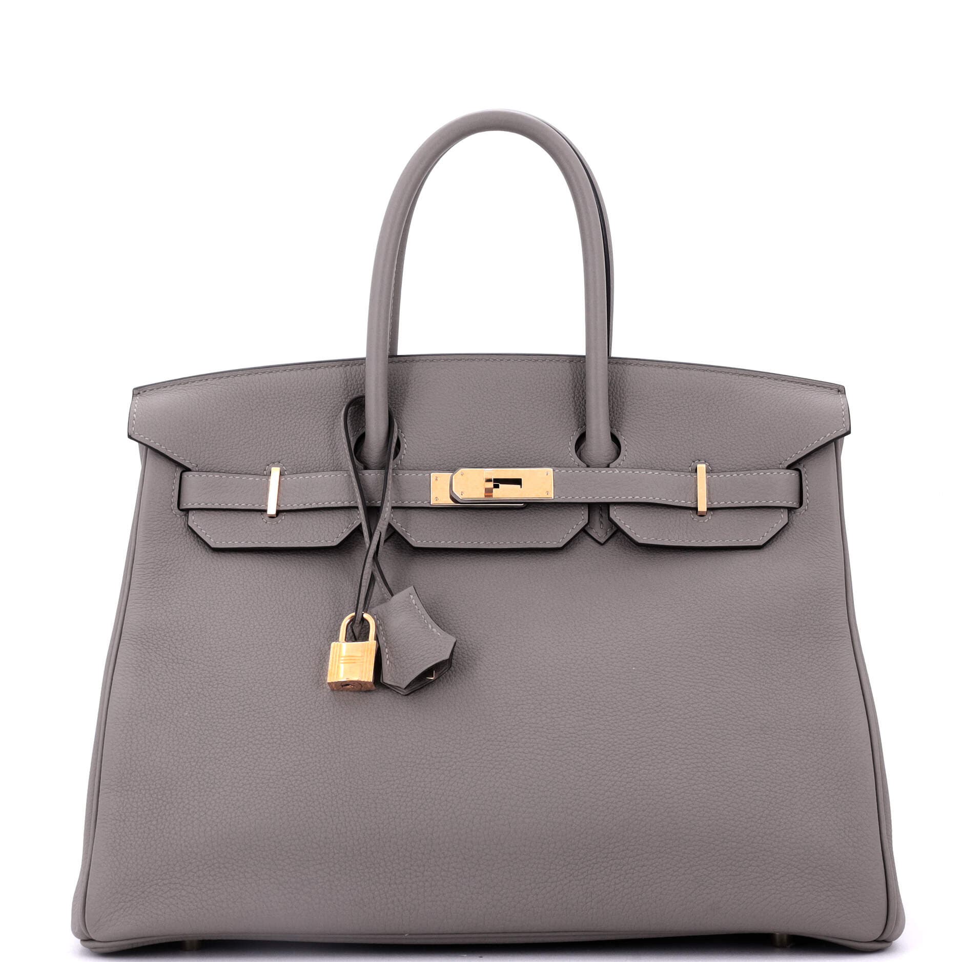 Pre-Owned Hermes Birkin Handbag Grey Togo with Gold Hardware 35, Main, color, Etain