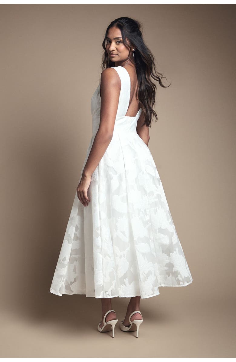 Coast Plunge V-Neck Jacquard Midi Dress, Alternate, color, Ivory