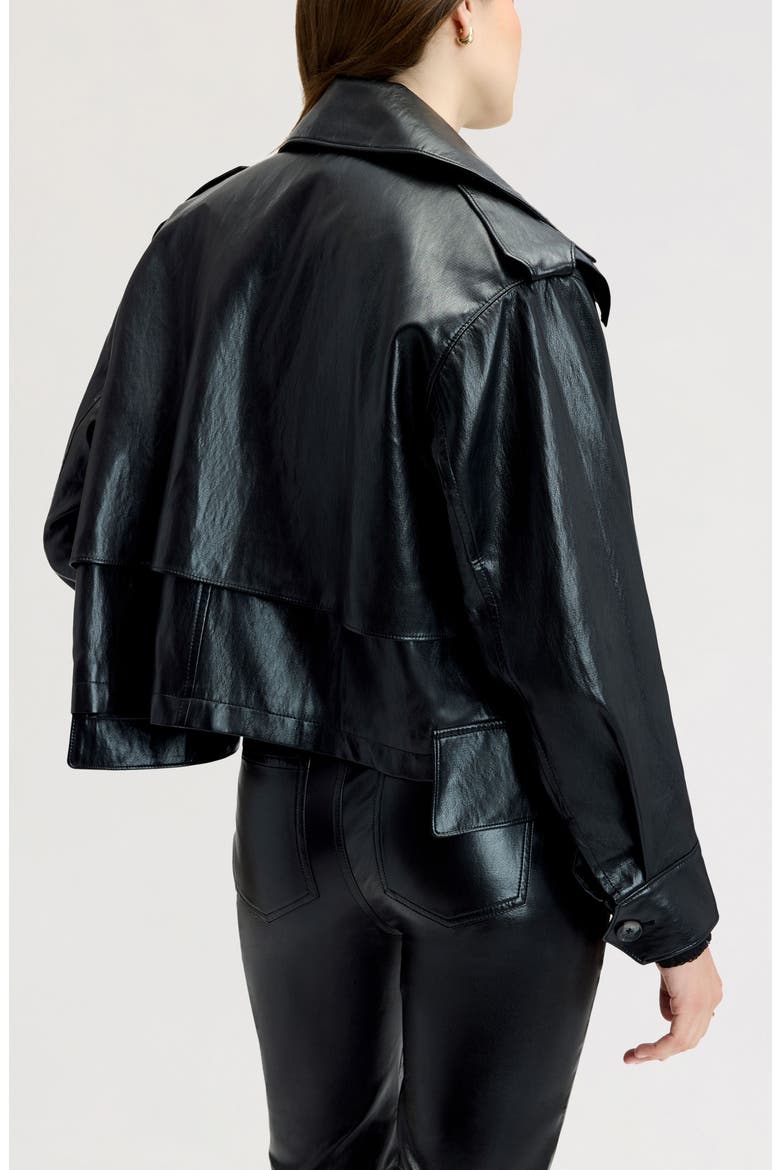 Draped Faux Leather Jacket, Alternate, color, TRUE BLACK