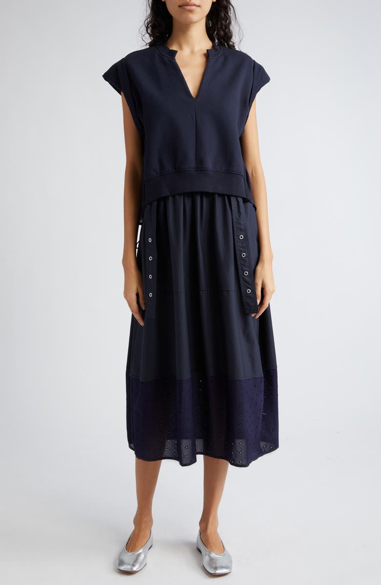3.1 Phillip Lim Mixed Media Cotton Midi Dress, Main, color,