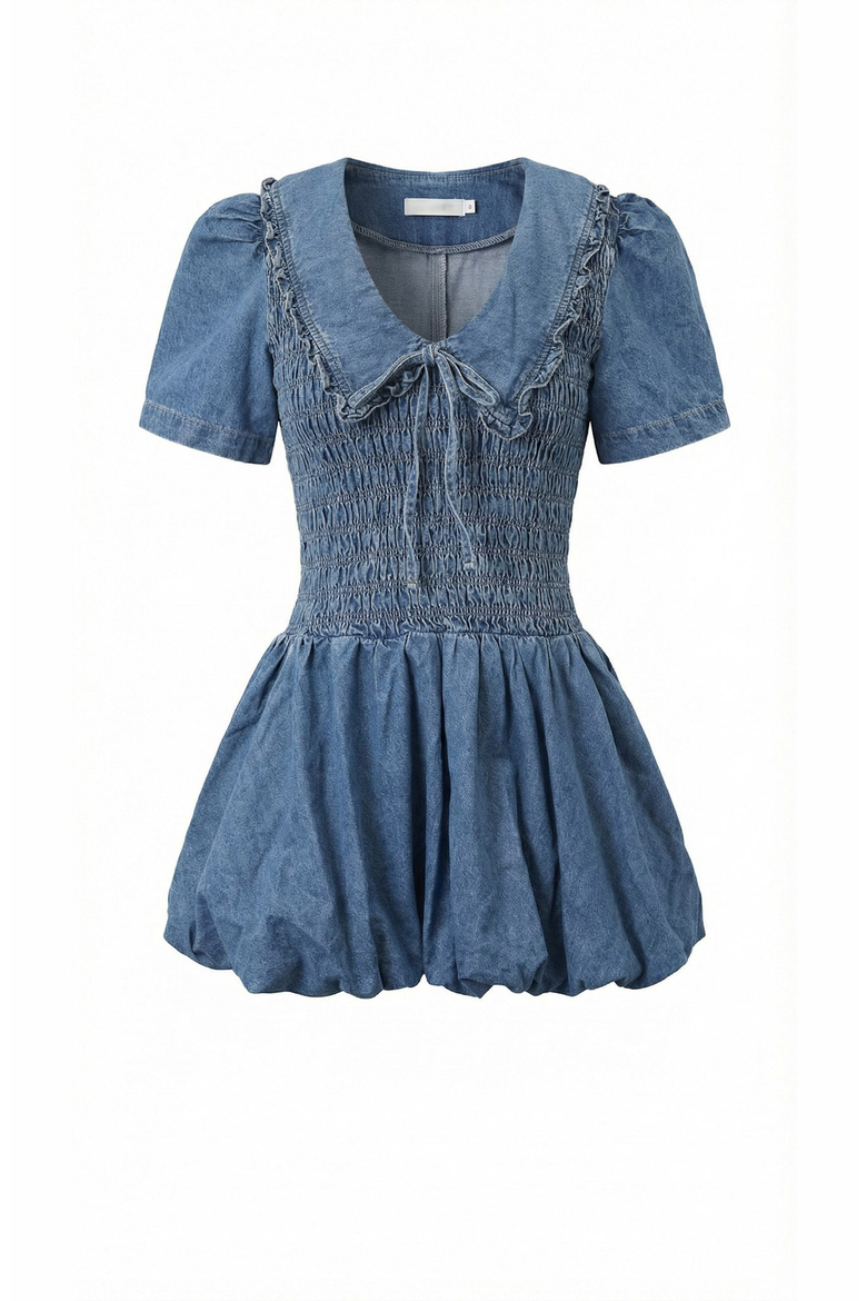 Smocked Ruffle Collar Mini Dress, Alternate, color, Medium Wash Blue