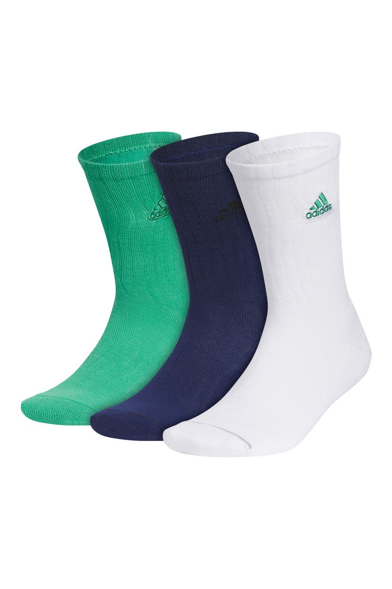 Assorted 3-Pack Classic Cushioned 2.0 Performance Crew Socks, Main, color, SEMI COURT GREEN/DARK BLUE/WHITE