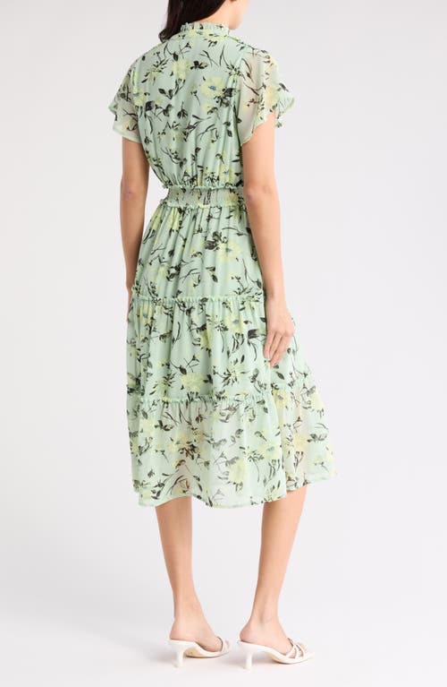 Shop Melrose And Market Tiered Midi Dress In Green Celadon Prim Bloom