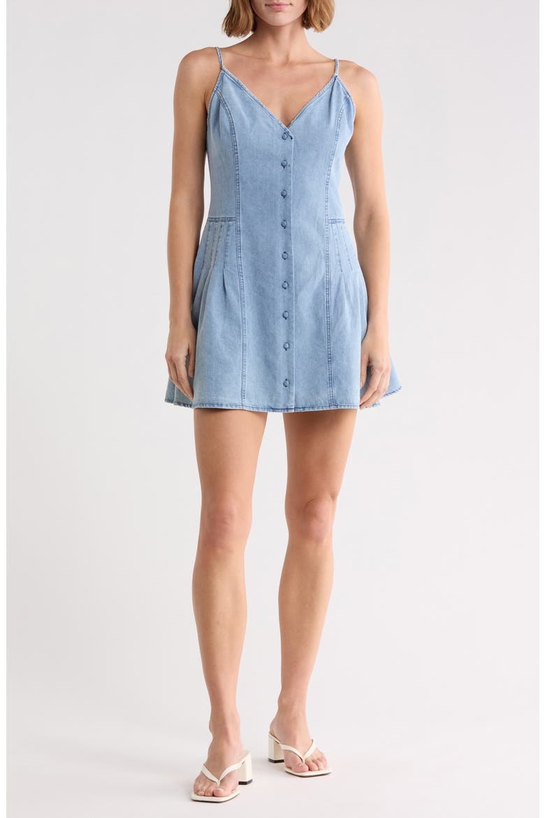Button Front Denim Minidress, Main, color, DENIM