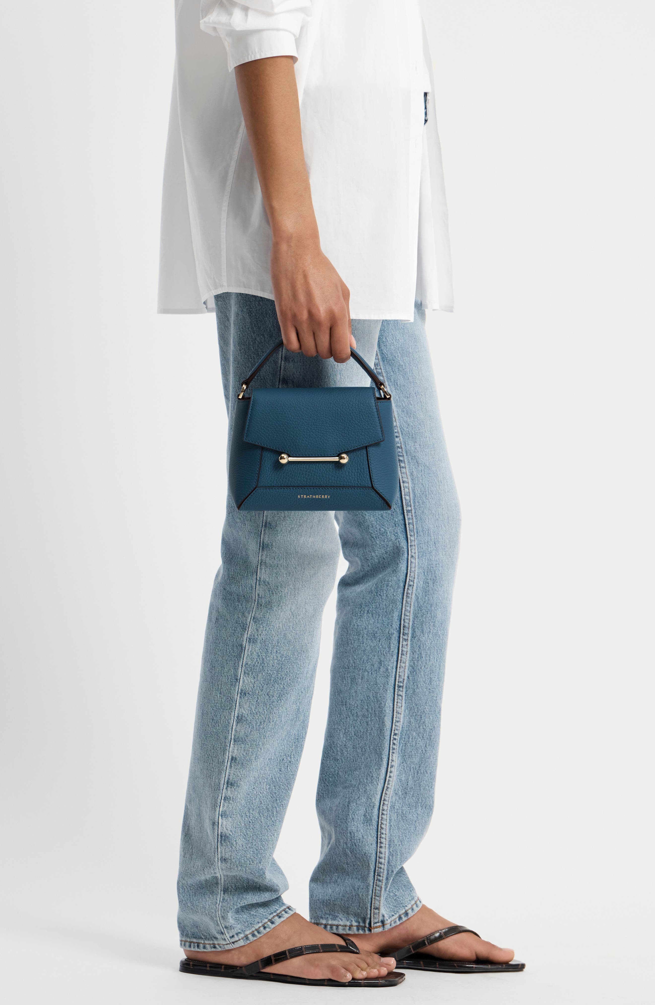 Nano Mosaic Grained Leather Top Handle Bag, Alternate, color, LOCH BLUE