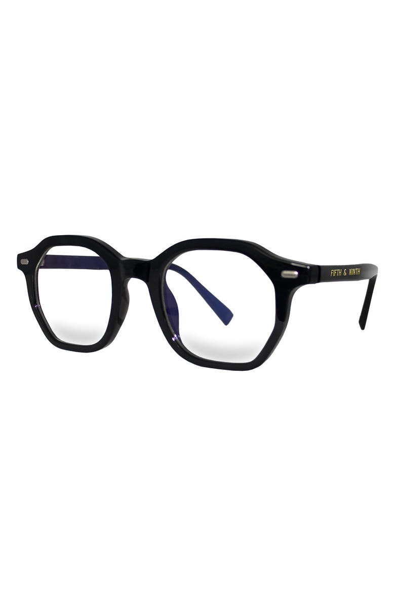 Fifth & Ninth Cameron 48mm Round Blue Light Blocking Glasses, Alternate, color, Black/ Clear