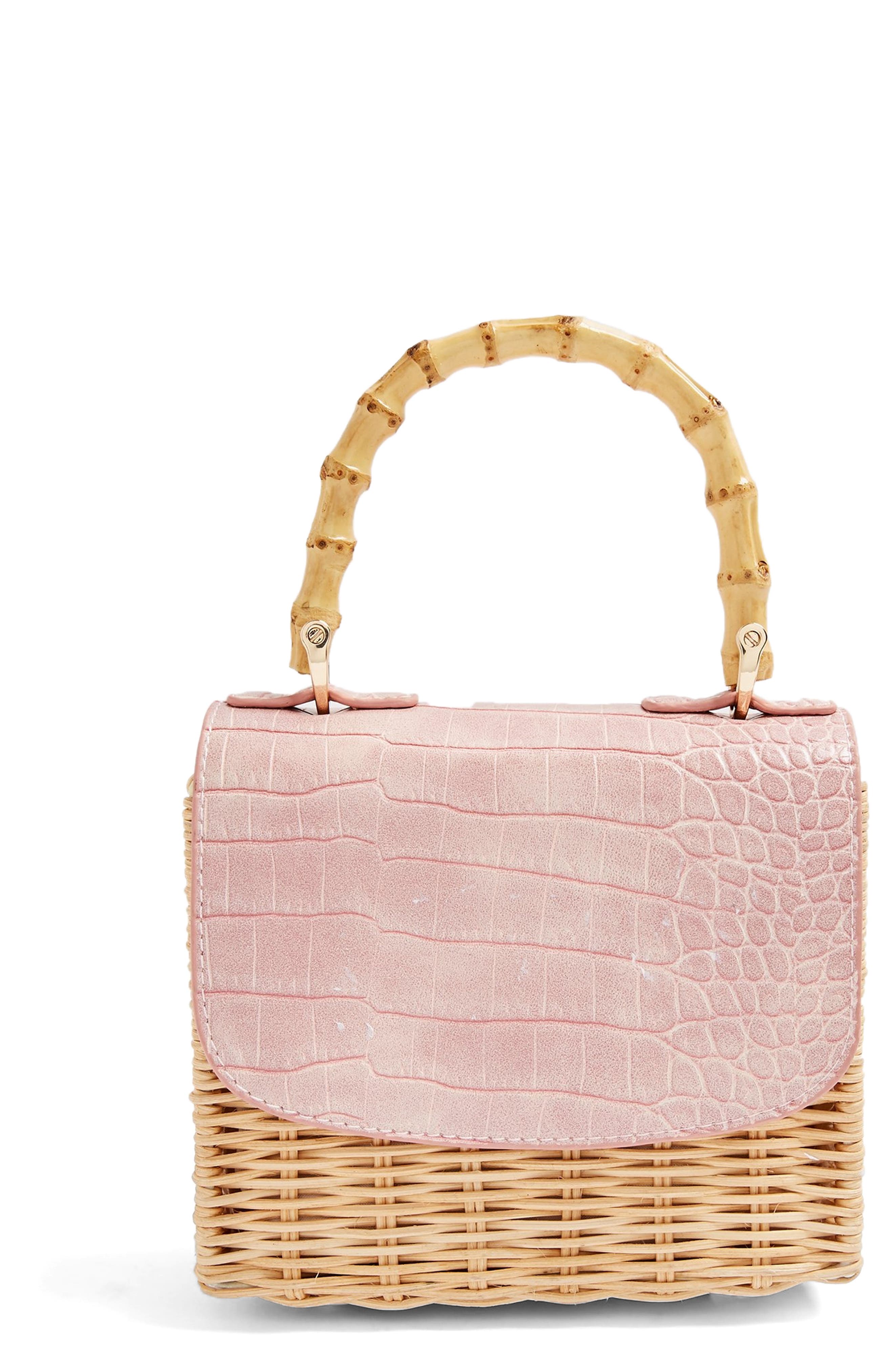 Boxy Woven Straw Shoulder Bag, Main, color, PINK