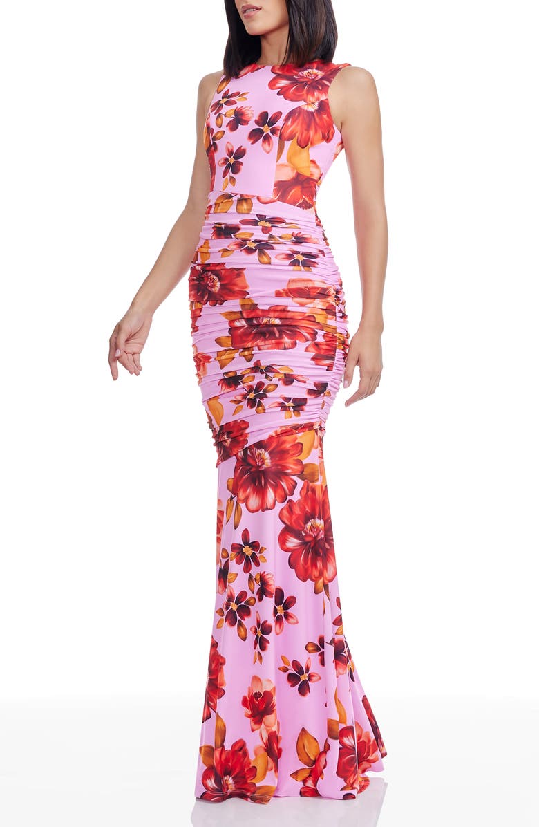 Dress the Population Violetta Floral Print Sleeveless Gown, Alternate, color, Bright Rose Multi