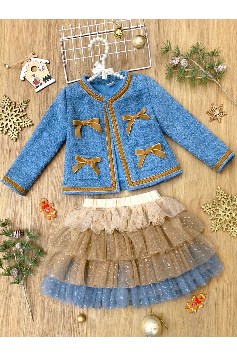 Hello Darling Tweed Jacket And Tulle Skirt(Toddler, Little Kid & Big Kid), Alternate, color, Blue