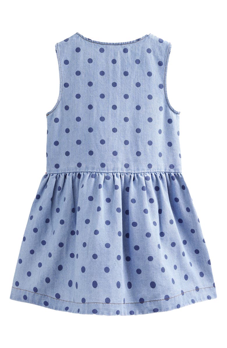 Mini Boden Kids' Polka Dot Sleeveless Denim Dress, Alternate, color, 