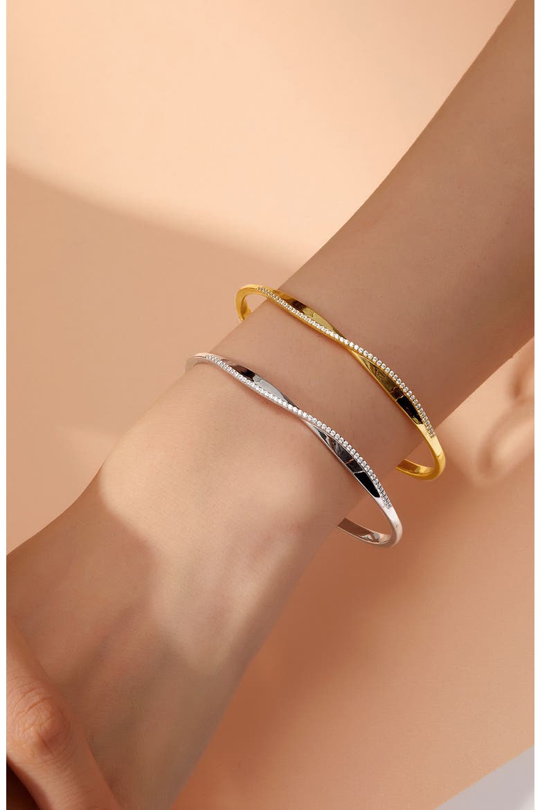 Pavé Simulated Diamond Twisted Bangle Bracelet, Alternate, color, WHITE/ GOLD