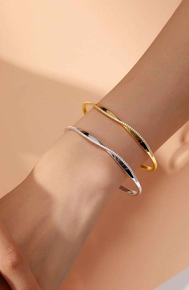 Lafonn Pavé Simulated Diamond Twisted Bangle Bracelet, Alternate, color, White/ Gold