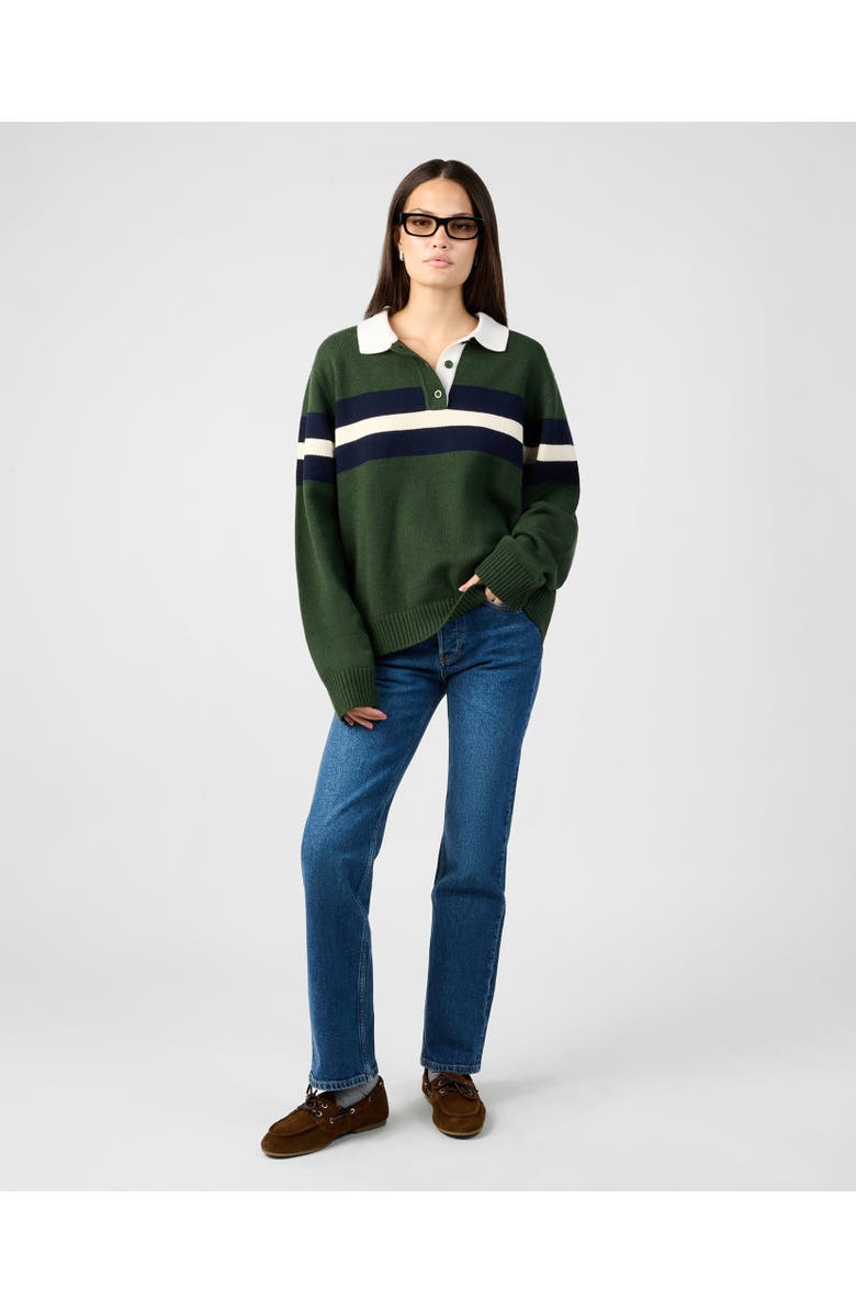 WeWoreWhat Knitted Rugby Shirt, Alternate, color, Forest Gr/Navy