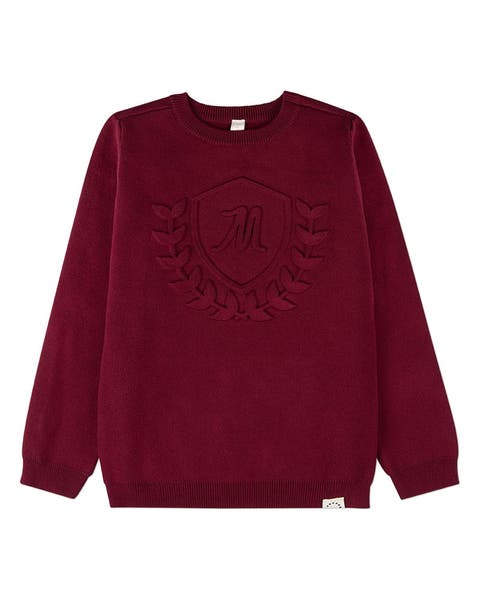 Kids Knit Pullover Crewneck Sweater with Embossed 3D Crest
