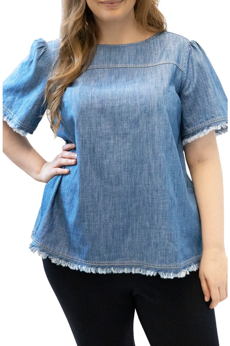 Fringe Chambray Top, Main, color, DENIM MEDIUM WASH