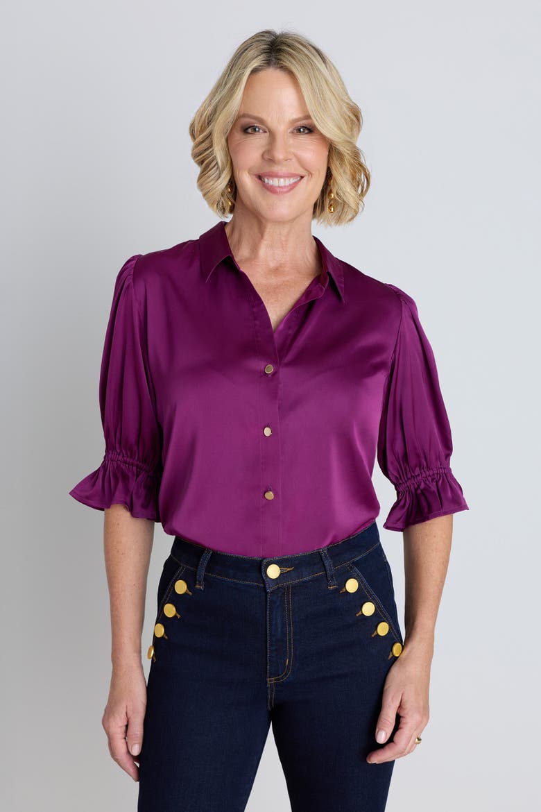 Cindy Ruffle Sleeve Blouse, Main, color, Mulberry
