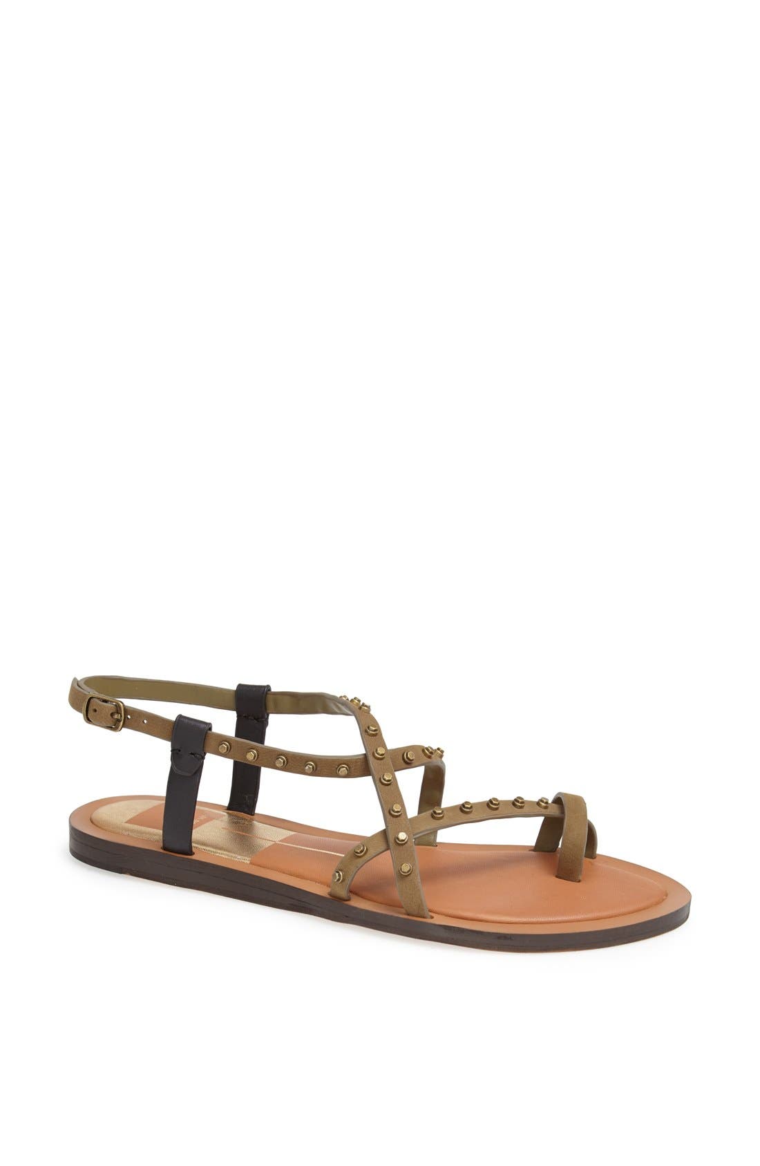 'Flame' Studded Leather Sandal, Main, color, MOSS