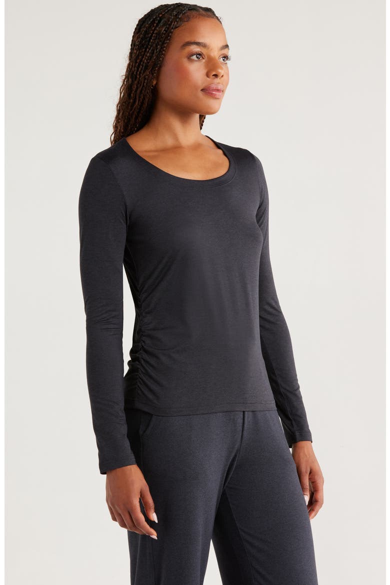 Restore Soft Lite Ruched Long Sleeve T-Shirt, Alternate, color, BLACK