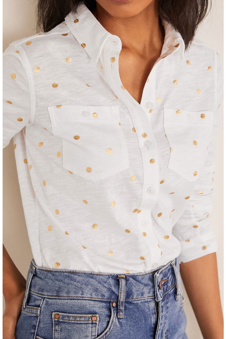 Authentic Metallic Dot Button-Up Shirt, Alternate, color, WHITE POLKA DOT