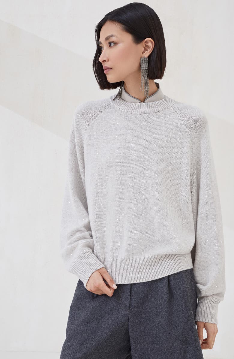 Brunello Cucinelli Cashmere and silk diamond yarn sweater, Alternate, color, Cool Beige