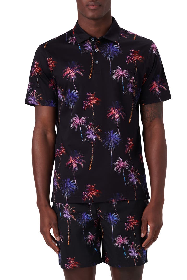 Digital Print Cotton Polo Shirt, Main, color, BLACK