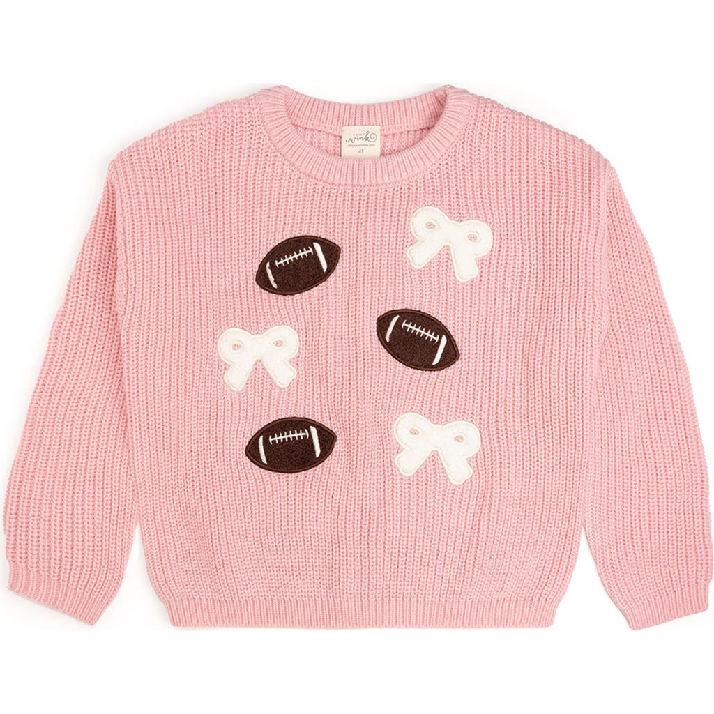 Sweet Wink Football Bows Patch Knit Sweater In Pink