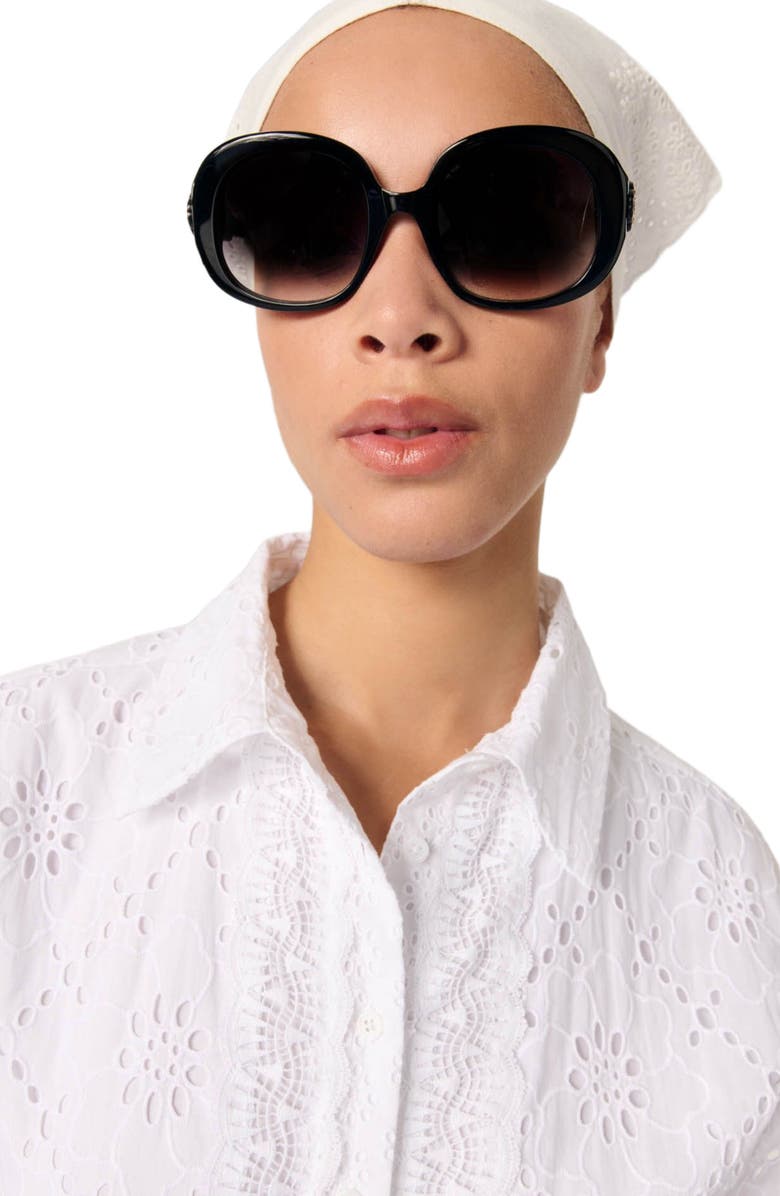 maje Embroidered babydoll dress, Alternate, color, 