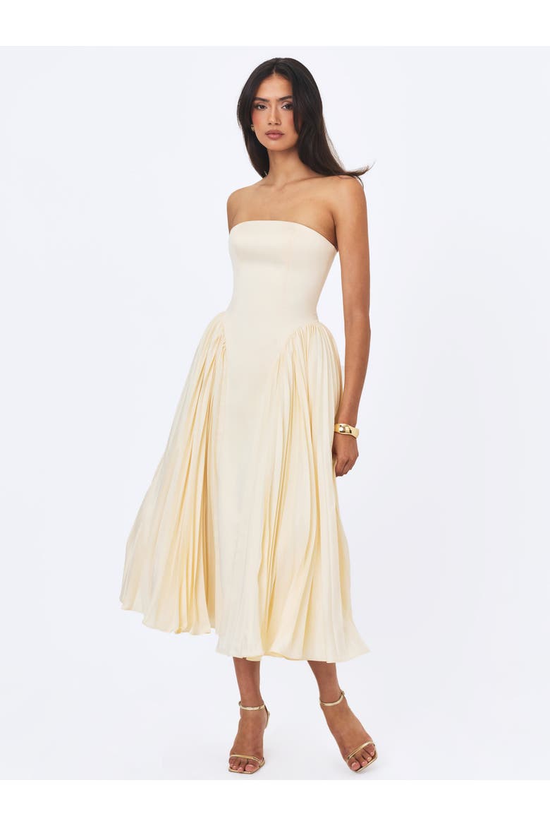 Marnie Pleated Satin Midi Dress, Alternate, color, Butter Yellow