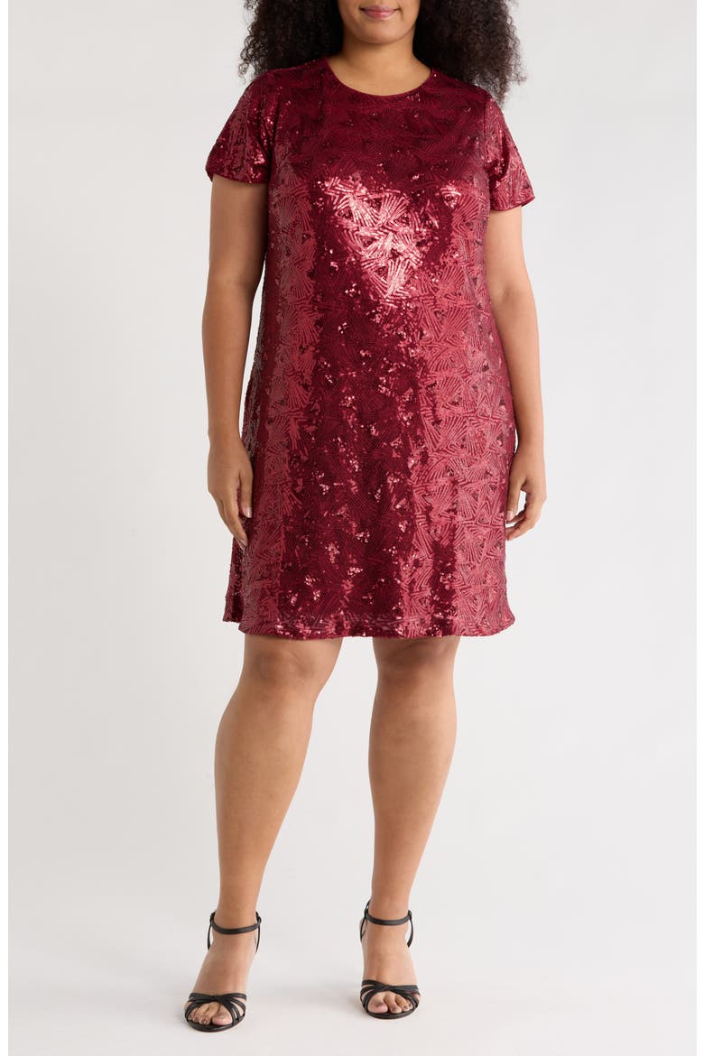 Sequin T-Shirt Dress, Main, color, WINE